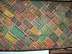 Ethnic Olive Green Yellow Tribal Kutch Embroidery Tapestry Wall Hanging 78"