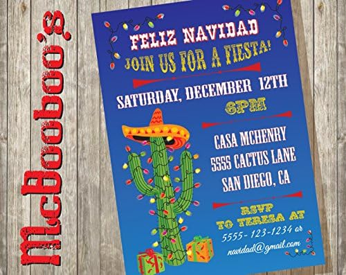 Christmas Cactus Felliz Navidad Mexican Fiesta on a sky blue background