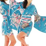 ■花魁系Sexy着物ドレスワンピース肩出OK☆水色/浴衣kc44