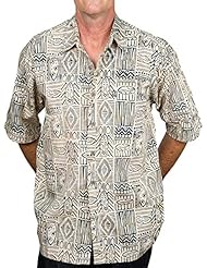 Apparel: Artisan Outfitters Mens Surfboard Shortboard Batik Cotton Hawaiian Shirt (Large, Viridian Ecru) A0214-56-L