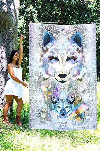 Third Eye Tapestries“Galactic Wolf” Wall Tapestry by Mugwort - Wildlife Art Tapestry - Hanging Modern Art Tapestry 60 by 90 inches