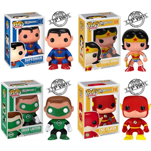 Funko Superman, Wonder Woman, Green Lantern, & Flash 4 Piece Pop Heroes Vinyl Figure Set