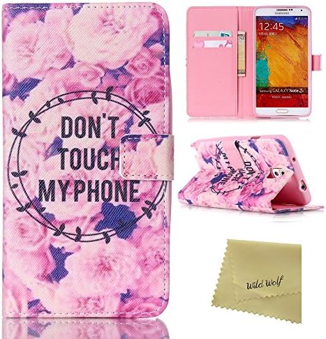 Note 3 Case,Samsung Note 3 Case,Wild Wolf [Stand Feature] Note III Wallet Case Premium Pu Leather Wallet Type Magnet Design Flip Protective Credit Card Holder Pouch Skin Case Cover for Samsung Galaxy Note 3 N9000 (NOTE 3,DON'T TOUCH MYPHONE)