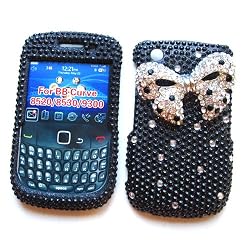 BlackBerry Curve 3G 9300 9330 & Gemini Curve 8520 & 8530 Snap-on Protector Hard Case Rhinestone Cover "Silver Ribbon" Design