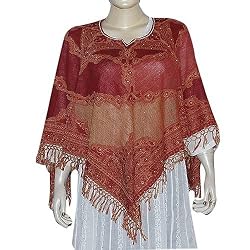 Womens Poncho Outerwear Wool in Jacquard Design 40 x 40 inches (pnch267)