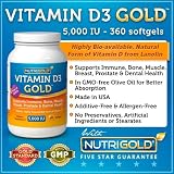 Nutrigold Vitamin D3 Gold (in Organic Olive Oil), 5000 IU, 360 softgels ~ Nutrigold