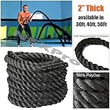 Battle Rope NEXPro - Polydac Undulation Rope Exercise Fitness Training - 2" width Avail. in 30ft, 40ft, 50ft Length BLACK