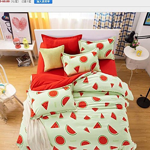 Refreshing watermelon fruit of summer bedding duvet cover four-piece sets, polyester printed quilt cover set twin/Queen/King size duvet cover bed sheet two pillowcases , twin