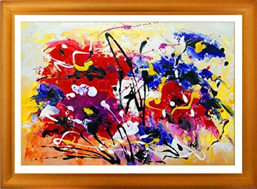 Framed Artisan Picture Fine Art Print in Natural Wood Frame with Glass, Modern Style Contemporary Design Very Popular Theme Abstract Flowers with Vivid Strokes of Colour Great Look Happy Look.