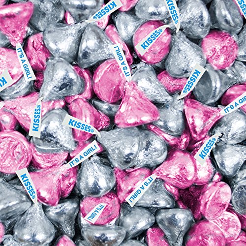 Bulk Chocolate Silver and Pink It's a Girl HERSHEY'S KISSES Candies 1 lb