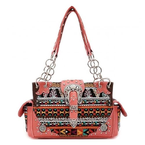 Western Aztec Print Buckle Belt Shoulder Handbag Purse