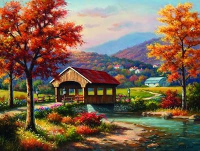 Covered Bridge in Fall 500pc Jigsaw Puzzle by Sung Kim