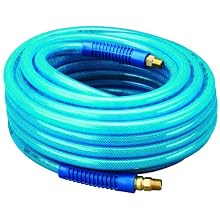 Amflo 13-50AE Blue 300 PSI Polyurethane Air Hose 3/8" x 50' With 1/4" MNPT Swivel Ends And Bend Restrictor Fittings