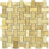 Basketweave emperador light polished 12 x 12 mesh backed sheet