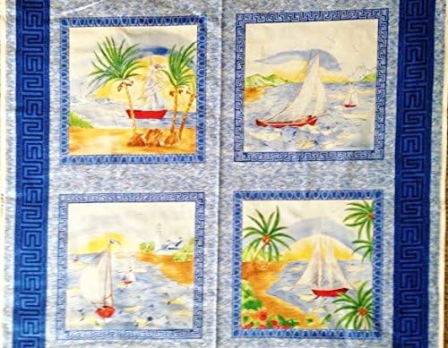 Nautical Sailboat"Ports of Call" Quilt Block Fabric Panel (Great for Quilting, Sewing, Craft Projects, a Quilt, Throw Pillows & More) 35" X 44" Wide