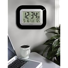 La Crosse Technology WT-8005U-B Atomic Digital Wall Clock with Indoor Temperature, Black