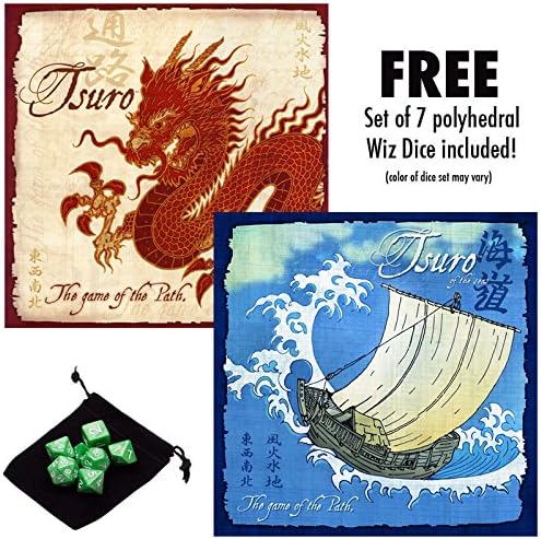 The Tsuro Bundle: Original Tsuro and Tsuro of the Seas Combo with Free Set of 7 Polyhedral Wiz Dice