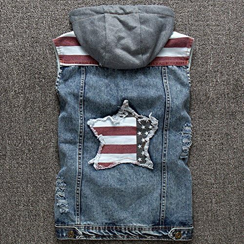 D Zroid Sleeveless Denim Hat Jacket For Men S Blue