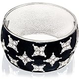 Hinged Bangle Bracelet-Black with clear CZ stones accent