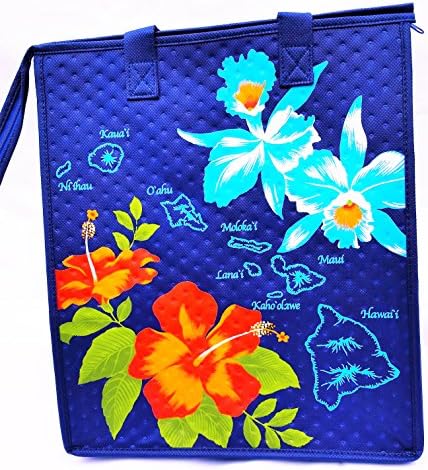 HAWAIIAN FLOWERS TOTE BAG REUSABLE GIFT BAGS HAWAII LUAU PARTY GIFT LARGE 13.75" H x 11.75" W x 10.5" D BABY SHOWER INSULATED LUNCH NON WOVEN PARADISE