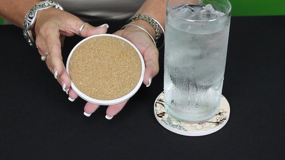 CounterArt Dogwood Branch Design Absorbent Coasters in Wooden Holder, Set of 4