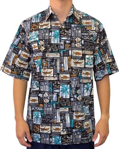 Go Barefoot Mens Kailua Polynesian Peached Cotton Shirt Black XL