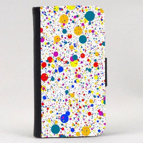 Case Fun Apple iPhone 4 / 4S Faux Leather Wallet Case - Multicolour Paint Splatter