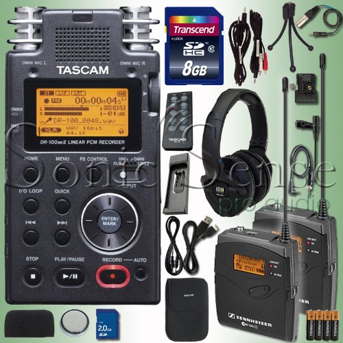 Tascam DR-100 MKii Portable Digital Recording Bundle - KRK Headphones, 8gb SD Card, Sennheiser Wireless Lav (2), Tripod On Sale