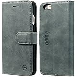 iPhone 6 Plus Case, GELITE® Genuine Leather Wallet Case, 5.5 Inch, Vintage Flip Book Cases with Credit Card Slots and Kickstand, Magnetic Flap Closure for iPhone 6 Plus (Greyish-green)