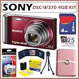 Sony DSCW370 RED DSC-W370 14.1MP Digital Camera with 7x Wide Angle Optical Zoom with Steady Shot Image Stabilization and 3.0-inch Clear Photo LCD in Red + 4GB Accessory Kit