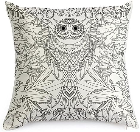 Zanza DIY Graffiti Owl Partern Pillow Case Coloring Nylon Decorative Cushion Cover Square 18" 45cm*45cm