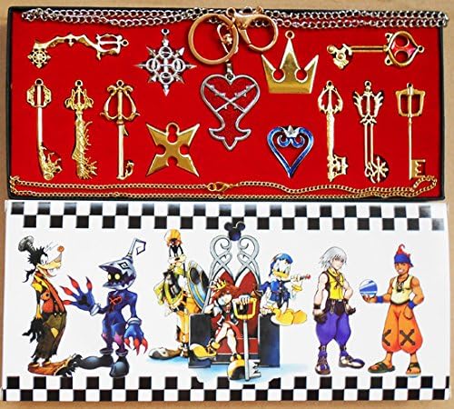 13pcs Kingdom Hearts II Necklace Pendant set Keyblade Keychain New in box Gold