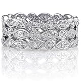 Sterling Silver Ring Cubic Zirconia CZ Round Marquise 3-Row Ring - Ideal Gift For Mother, For Her, Birthday, Anniversary, Bridal, Wedding, Engagement