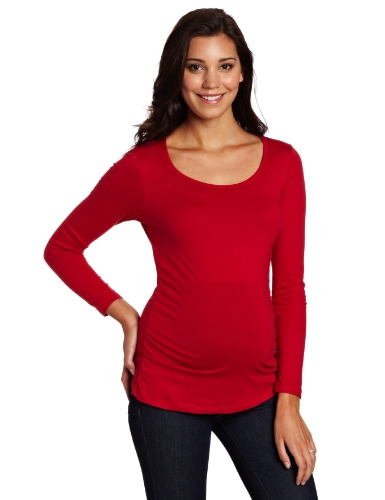 Three Seasons Maternity Women's Long Sleeve Crew Side Rouche Top