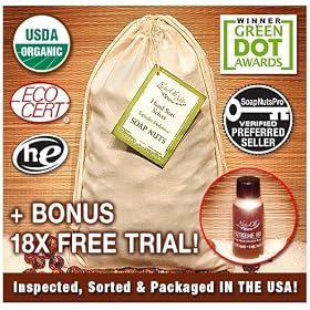 NaturOli Soap Nuts / Soap Berries. 4 lbs. (640+ loads) USDA CERTIFIED ORGANIC! "Select" seedless. Rated "best" eco-friendly, natural laundry detergent. Green Dot Award Winner. 100% chemical free. + Extreme 18X trial - A $5.95 FREE Bonus!