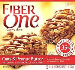 Fiber One Chewy Bars, Oats & Peanut Butter, 5-Count Boxes (Pack of 12)