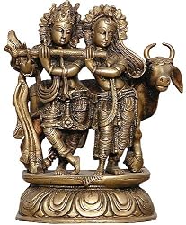 Krishna and Radha Brass Statue Love Gifts 6.5 x 4.25 x 10 inches (mst237)