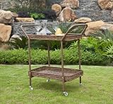 Outdoor Honey Wicker Patio Furniture Serving Cart