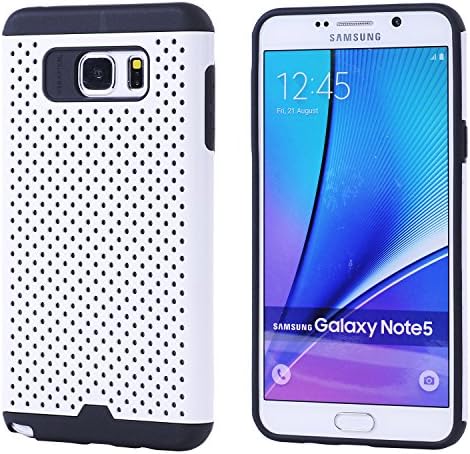 Galaxy Note 5 Case, Faypro® Armor Mesh Dual Layer Shell Cover Hybrid PC Silicone Shockproof Hard Soft Skin Case for Samsung Galaxy Note 5 (White)