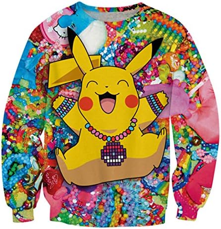 SWEET 3D Anime Sweatshirt Funny Cartoon Pokemon Pullover Hoodies Clothing M