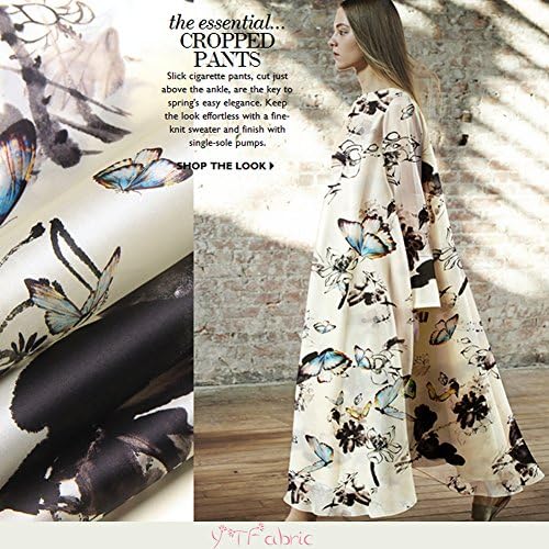 Printed Silk Organza Fabric with Floral and Butterfly Pattern, Fashion Pure Silk Fabric By The Yard,1m