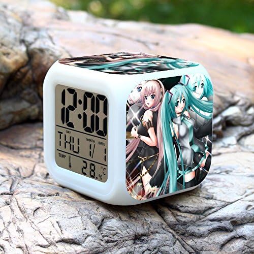 Tech Discovery Anime Hatsune Miku Glowing LED 7 Colors Change Digital Alarm Clock Thermometer (E)
