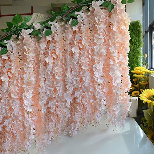 MUXUE Multicolor Wisteria hydrangea, pruning large flower vine rattan string, wedding flower decoration flower home arches (Pale pink)
