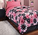 IMAGE OF Pink & Black Daisy Dot Teen Twin Comforter Set (6 Piece bed In A Bag)