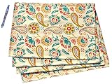 Elegant Peach Cotton Washable Beautiful Dinner Table Placemat for Kitchen Table Set of 4 with Blue Teal Turquoise Paisley Easter Basket Stuffer Gift Idea for Brother Brother in Law Grandpa