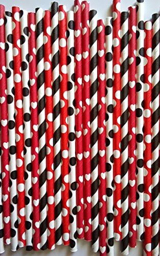 100 premium paper drink straws Minnie mouse theme party can be use for cake pop stick by ETL Products
