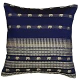 Review AsiaEXP  / Handmade Blue Silk Cushion Cover/Pillow Sham With Gold Elephant Design (Thailand)