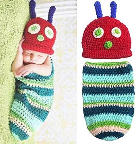 Syyeah Baby Boy Girl Beanie Crochet Very Hungry Caterpillar Hat Cocoon Set Party Costume Photo Props
