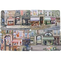 Village Square Beautiful hardboard cork backed placemats ~ Boxed Set of 4
