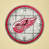 DETROIT RED WINGS 12 Stunning Hand Painted Team Logo and Colors ART-GLASS CLOCK